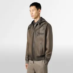 Berluti Blouson &agrave; Capuche 1 Jour en Cuir Patin&eacute; | Cuir