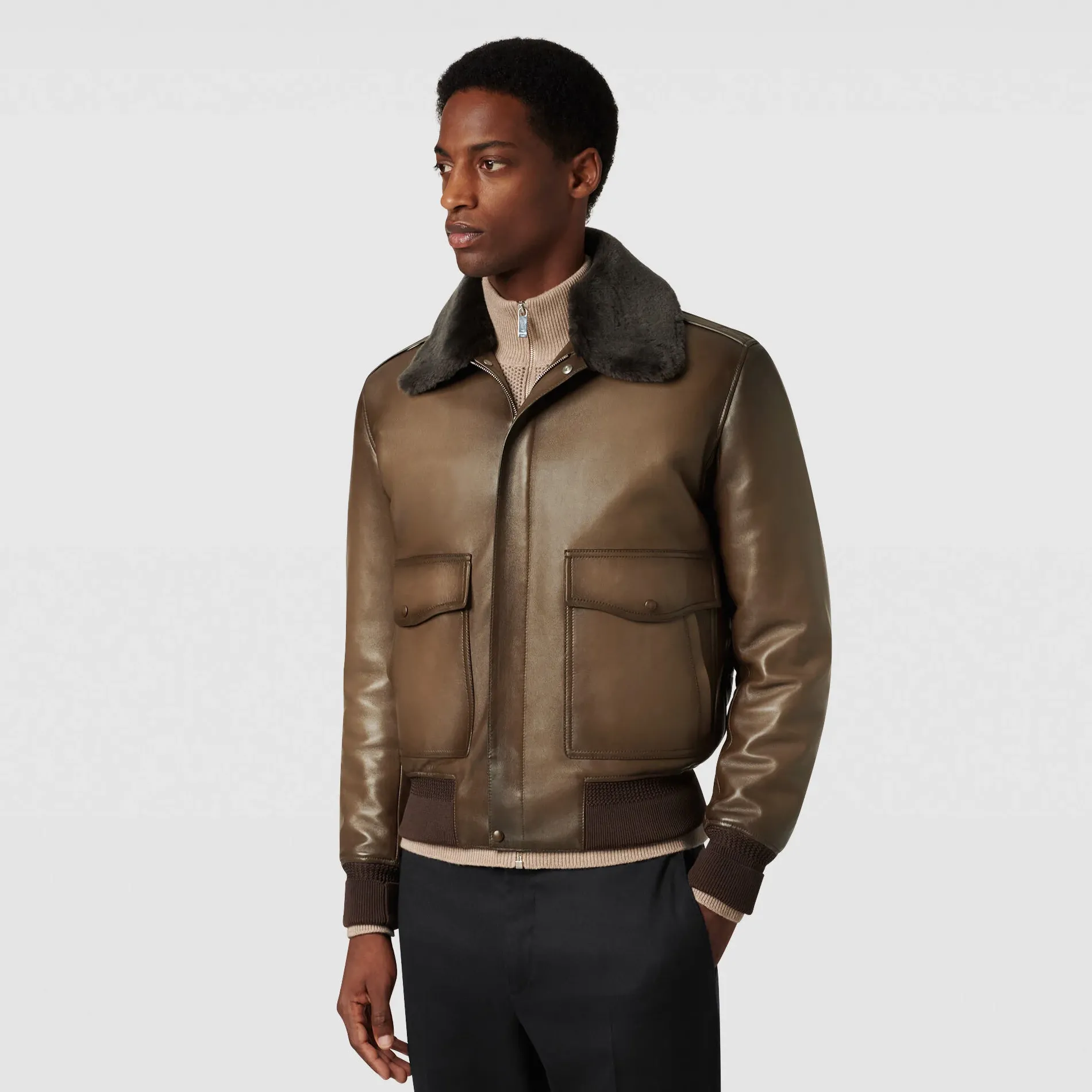 Berluti Blouson Aviateur en Cuir Patiné | Cuir