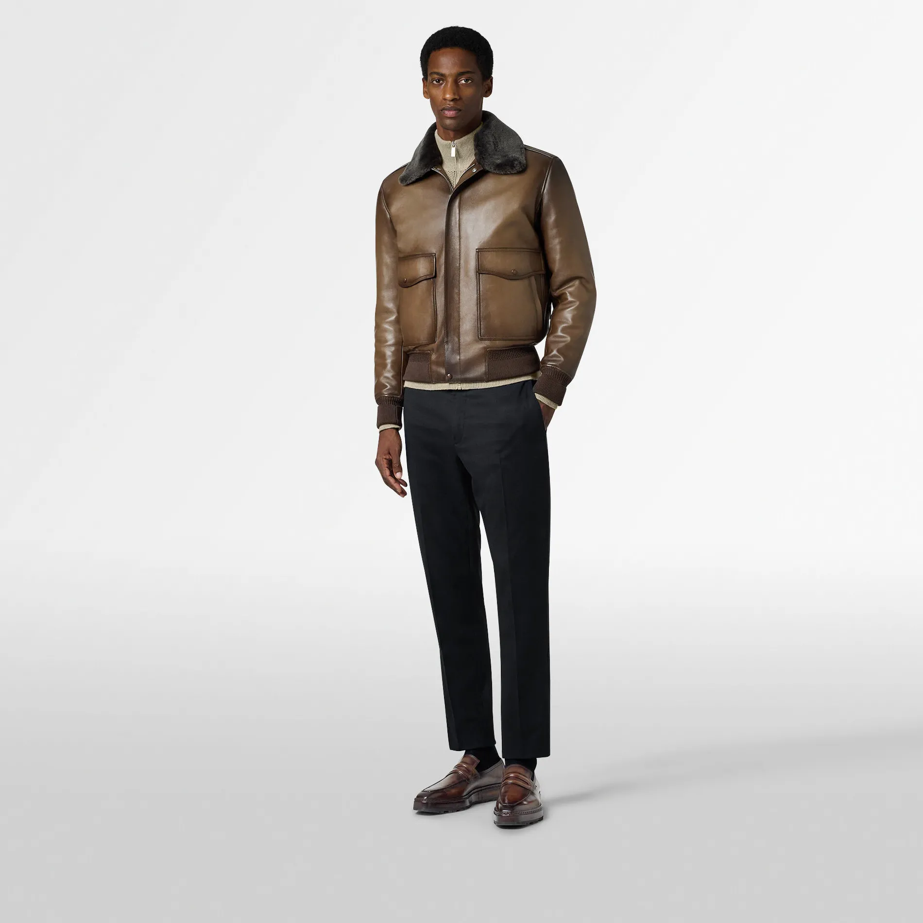 Berluti Blouson Aviateur en Cuir Patiné | Cuir