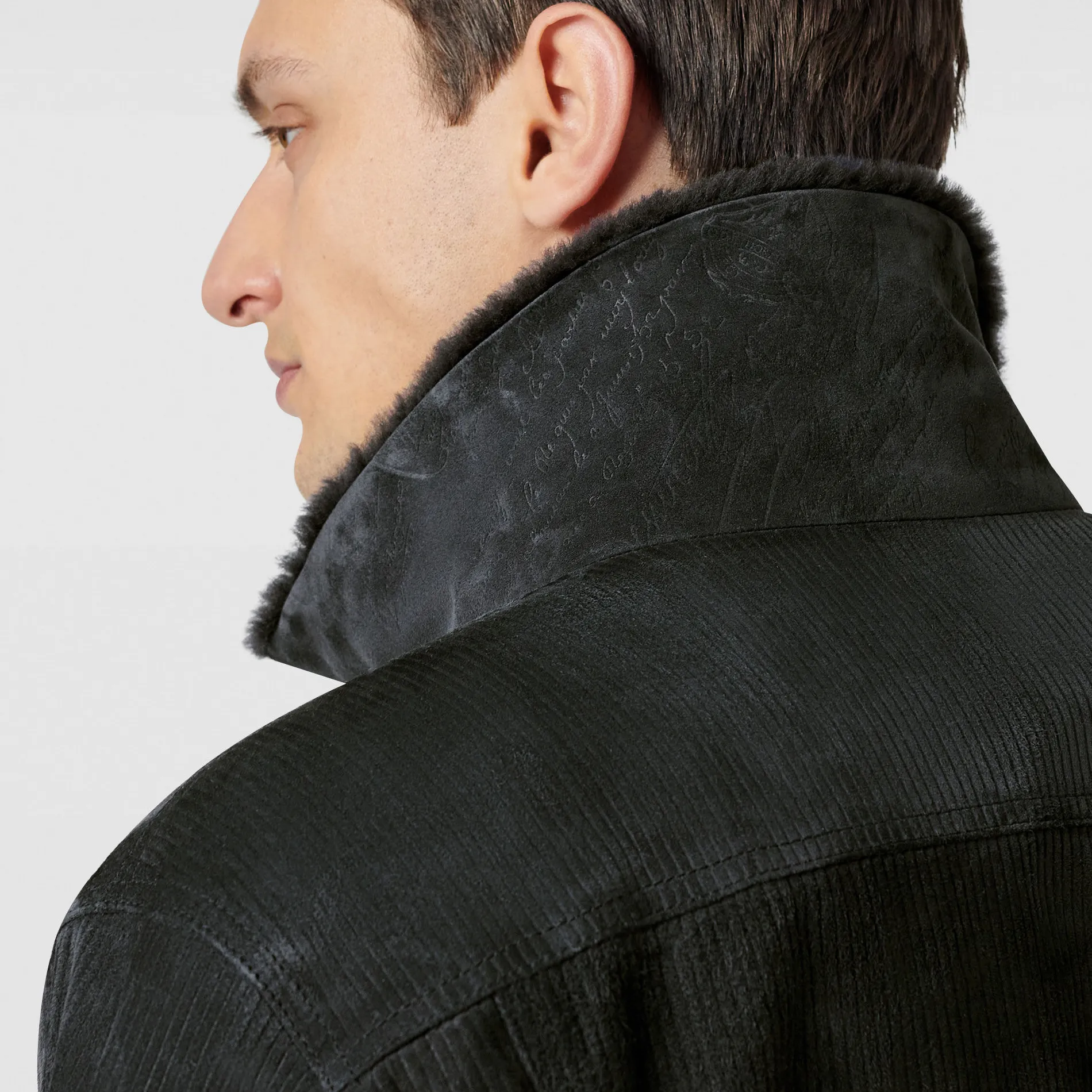 Berluti Blouson Embossé en Cuir avec Intérieur Shearling | Cuir