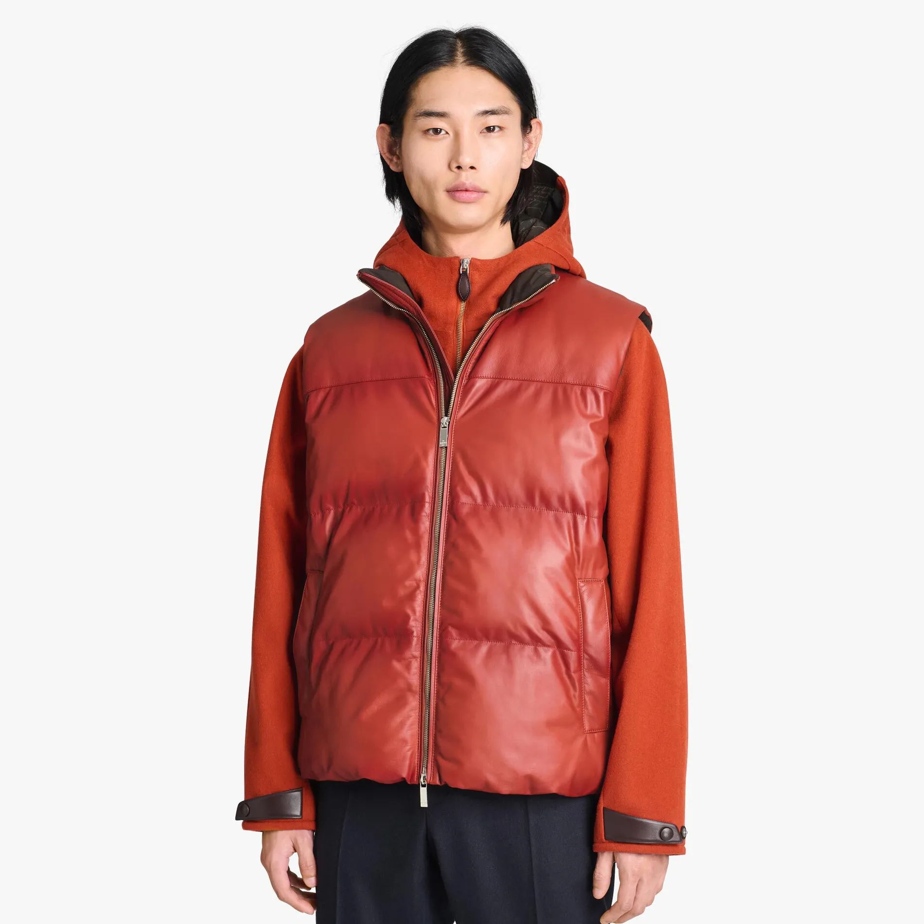 Berluti Doudoune Sans Manches En Cuir Patiné | Cuir