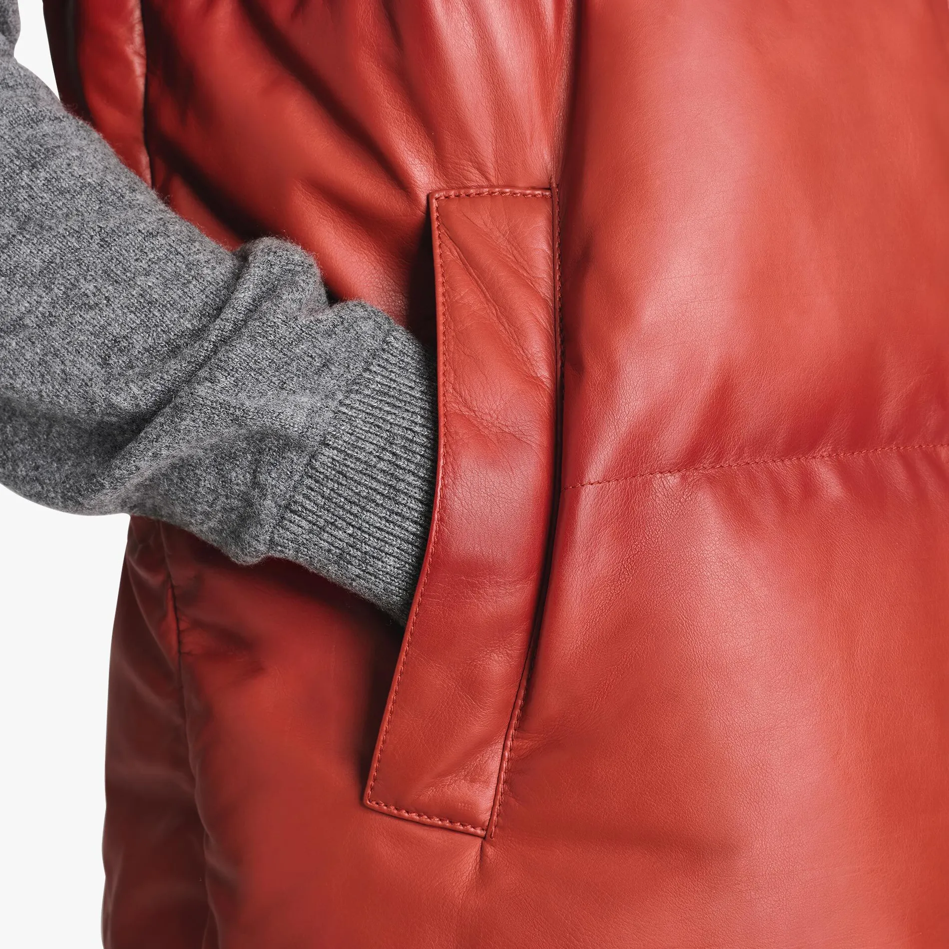 Berluti Doudoune Sans Manches En Cuir Patiné | Cuir