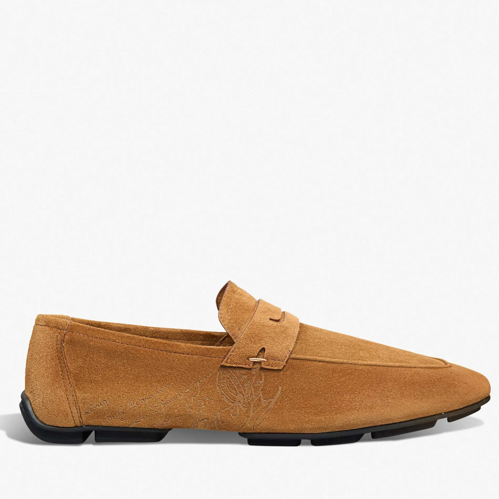Berluti Mocassin Lorenzo Drive En Cuir De Veau Camoscio Scritto | Mocassins & Boucles