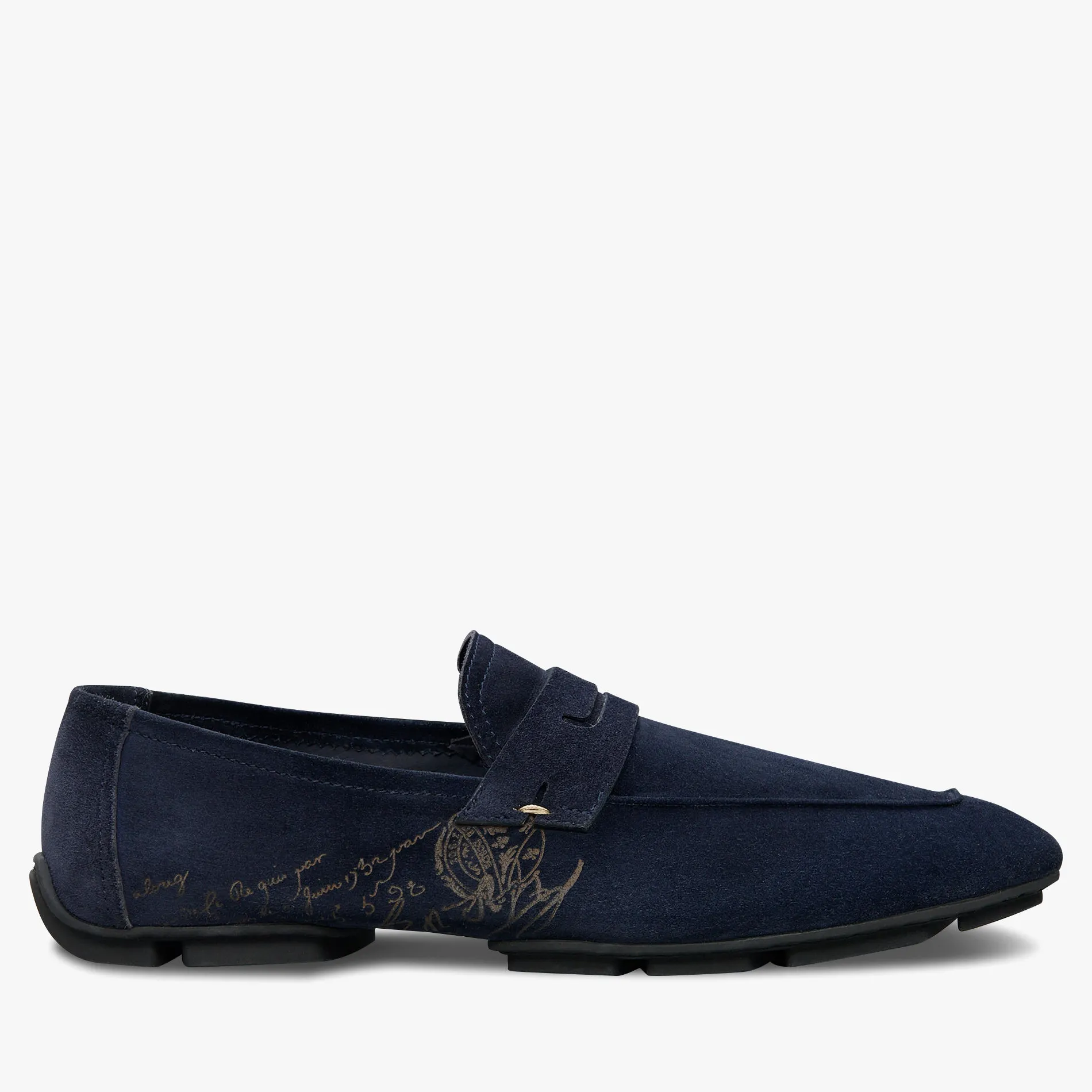 Berluti Mocassin Lorenzo Drive En Cuir De Veau Camoscio Scritto | Mocassins & Boucles