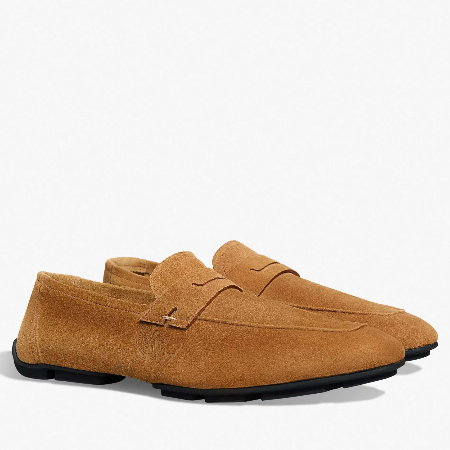 Berluti Mocassin Lorenzo Drive En Cuir De Veau Camoscio Scritto | Mocassins & Boucles