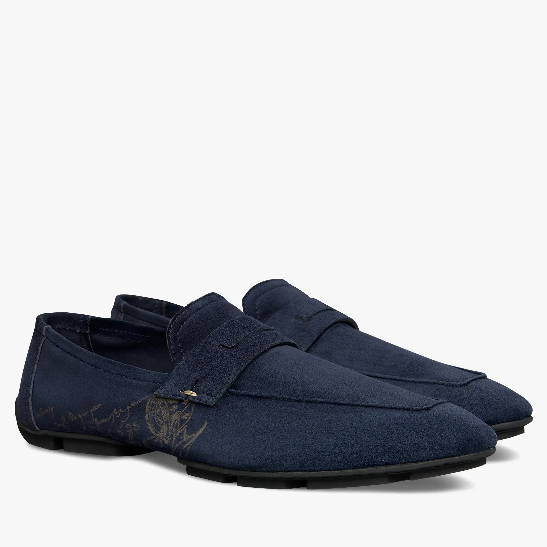Berluti Mocassin Lorenzo Drive En Cuir De Veau Camoscio Scritto | Mocassins & Boucles