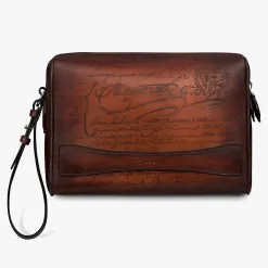 Berluti Pochette Zippée Rosewood En Cuir Scritto | Pochettes