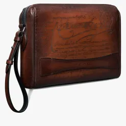 Berluti Pochette Zipp&eacute;e Rosewood En Cuir Scritto | Pochettes