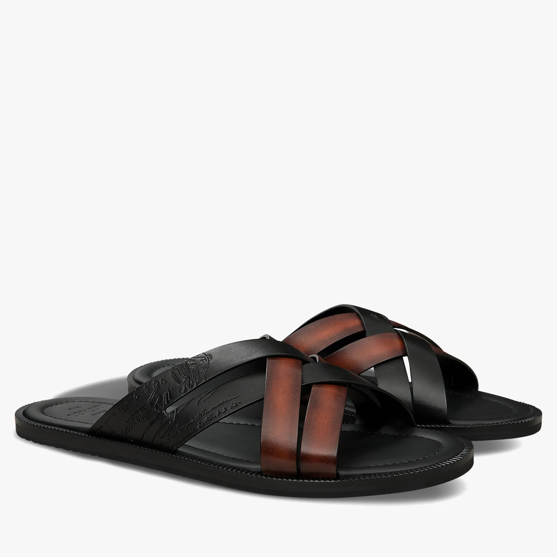 Berluti Sandale Sifnos En Cuir Scritto Avec D&eacute;tail Tress&eacute; | Sandales