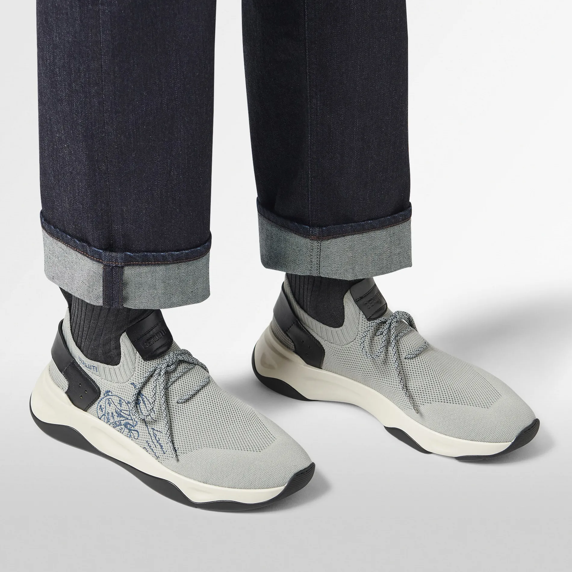 Berluti Sneaker Shadow En Scritto Knit Et Cuir De Veau | Sneakers | Shadow