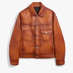 Berluti Veste Denim En Cuir Patiné | Cuir