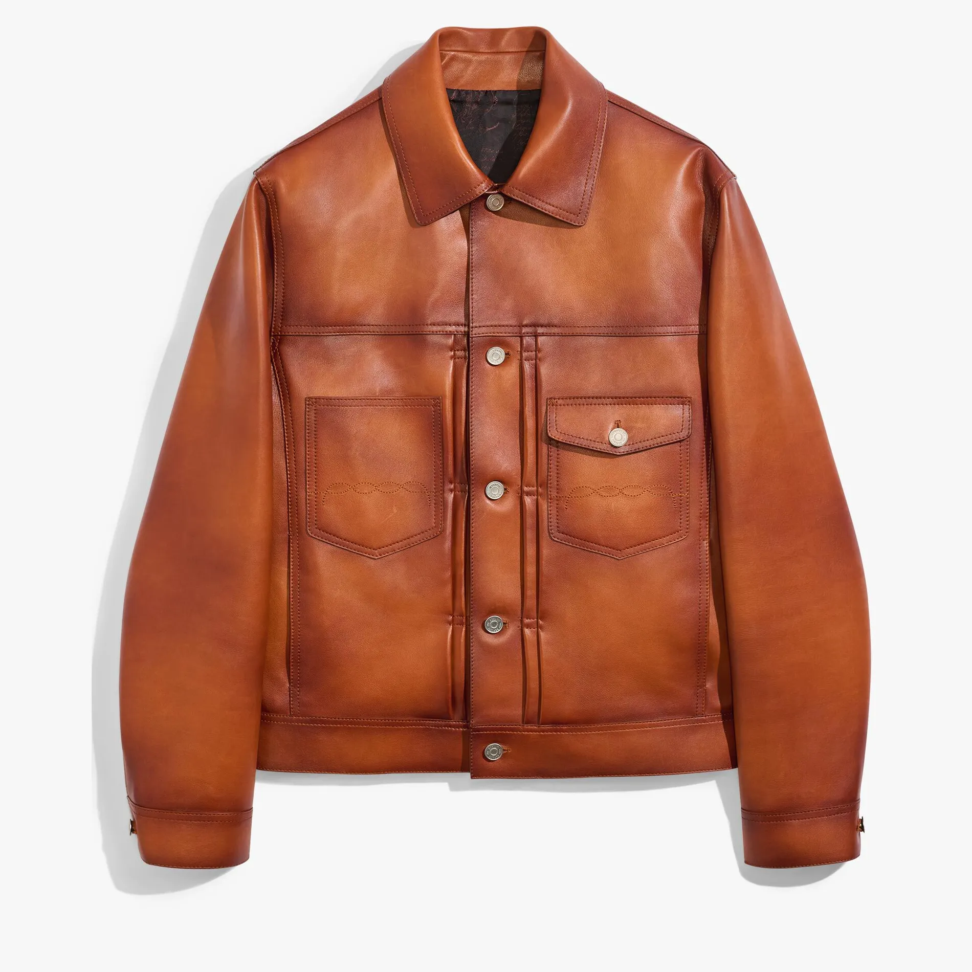 Berluti Veste Denim En Cuir Patiné | Cuir