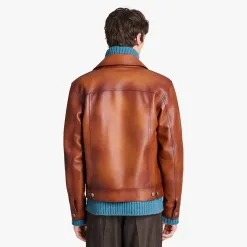 Berluti Veste Denim En Cuir Patiné | Cuir