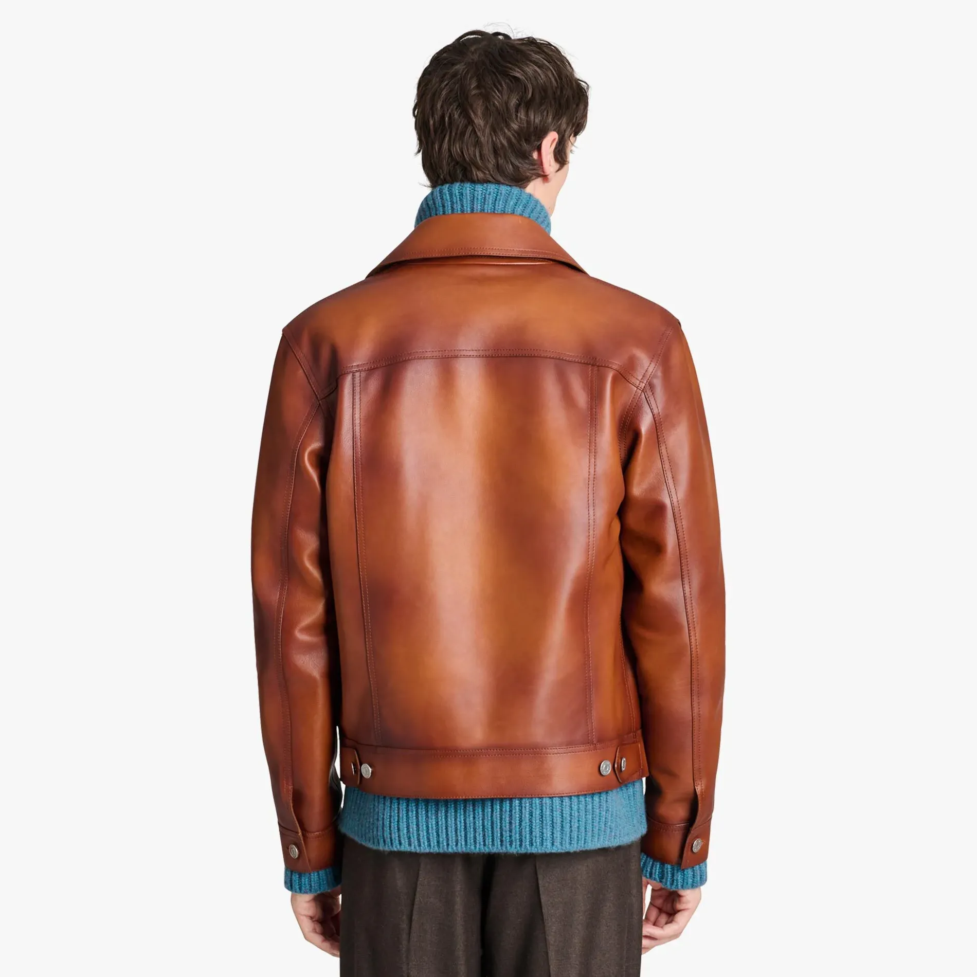 Berluti Veste Denim En Cuir Patiné | Cuir