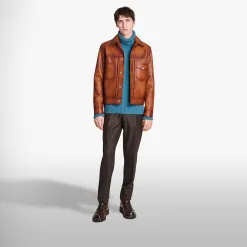 Berluti Veste Denim En Cuir Patiné | Cuir