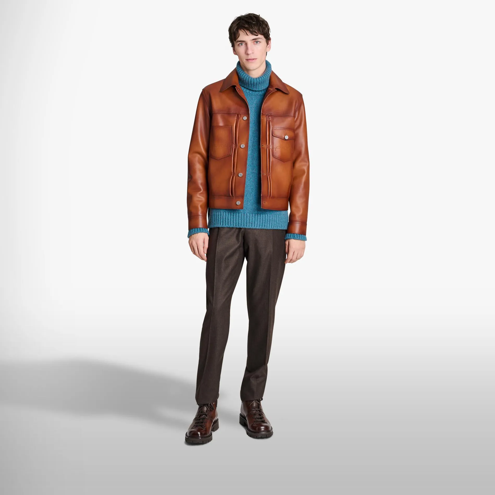 Berluti Veste Denim En Cuir Patiné | Cuir