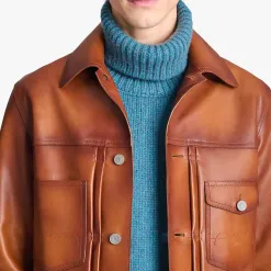 Berluti Veste Denim En Cuir Patiné | Cuir